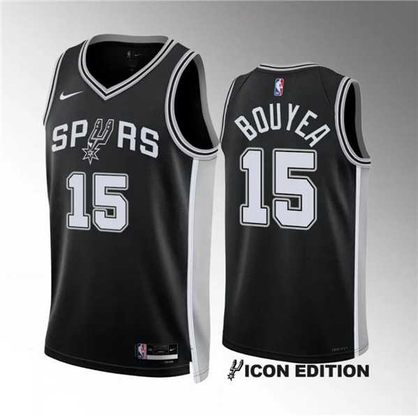Mens San Antonio Spurs #15 Jamaree Bouyea Black Icon Edition Stitched Basketball Jersey Dzhi->->NBA Jersey